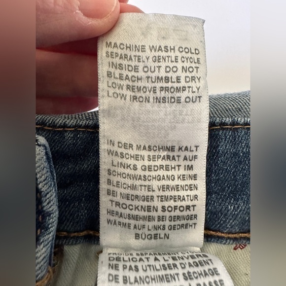 True Religion Denim Overall Shorts  Raw Hem Adjustable Straps Side Buttons Large - Picture 12 of 13